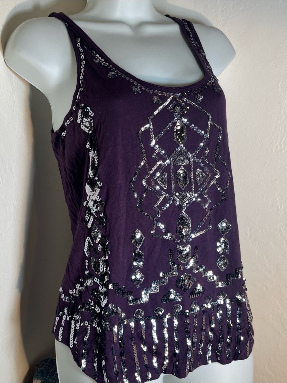 Express Purple Sequin Embellished Tank Top